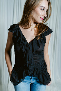 Blythe Ruffle Button Front V-Neck Vest