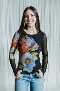 Lily Printed Mesh Long Sleeve