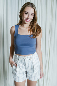 Sloan Linen Striped Shorts W/ Buttons on Side