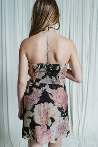 Aurelie Floral Draped High Neck Mini Dress