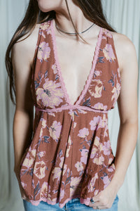 Rome Floral Printed V-Neck Flowy Tank
