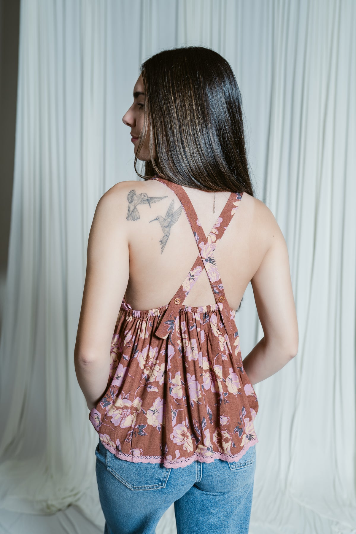 Rome Floral Printed V-Neck Flowy Tank