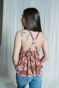 Rome Floral Printed V-Neck Flowy Tank