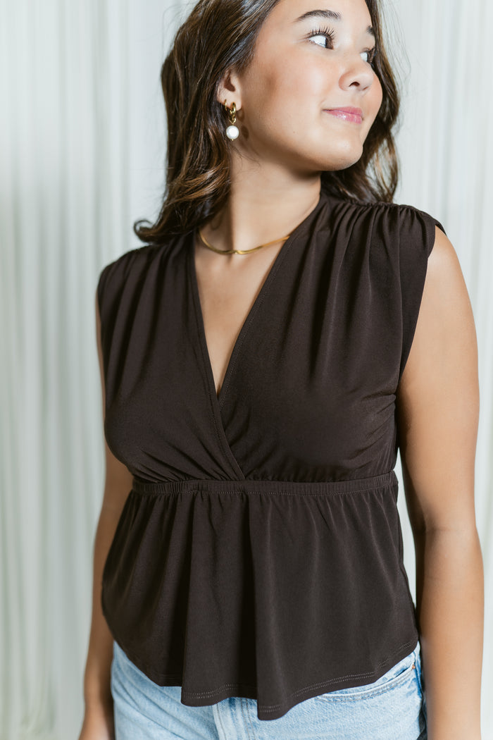 Draped Cross Front Peplum Top