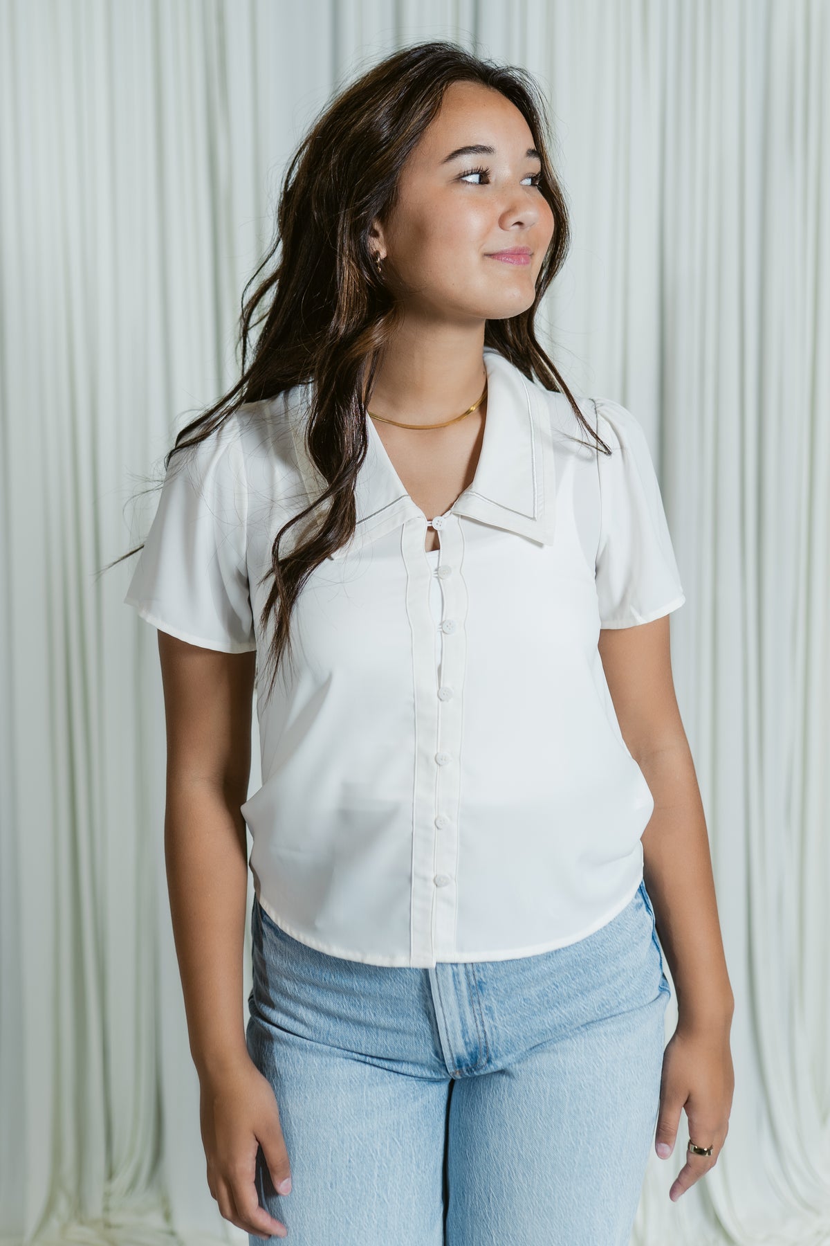 Gaia Sailor Collar Short Sleeve Blouse
