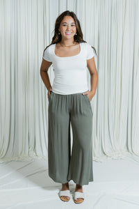 Woven Waist Smocked Wide Leg Pant