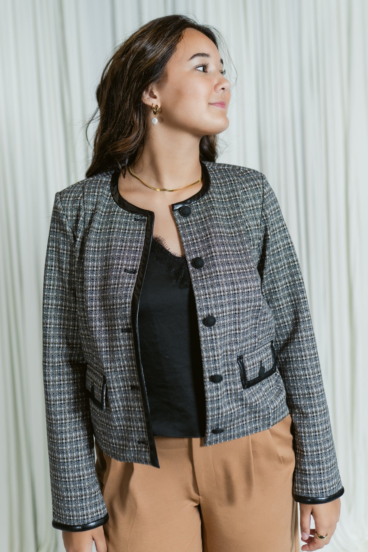 Tweed Button Down Tailored Jacket