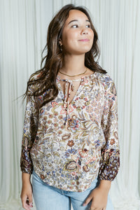 Fairytale Floral V-Neck Long Sleeve Blouse