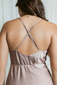 Mocha Magnolia Cowl Neck Open Back Maxi Dress