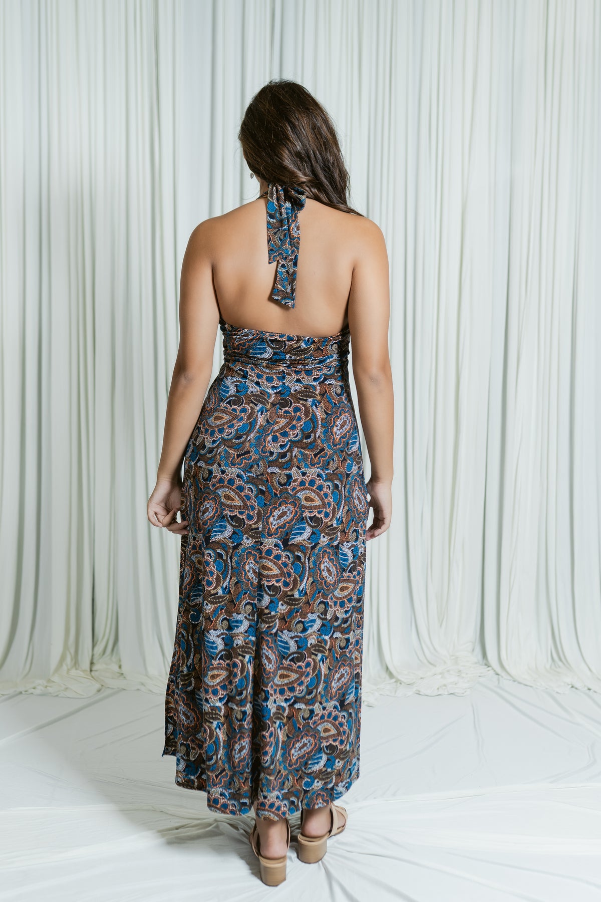 Saffron Sky Halter Maxi Dress