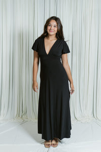 Verona Deep V Flutter Sleeve Maxi Dress
