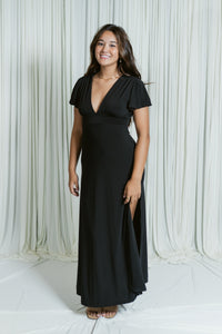 Verona Deep V Flutter Sleeve Maxi Dress