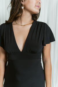 Verona Deep V Flutter Sleeve Maxi Dress