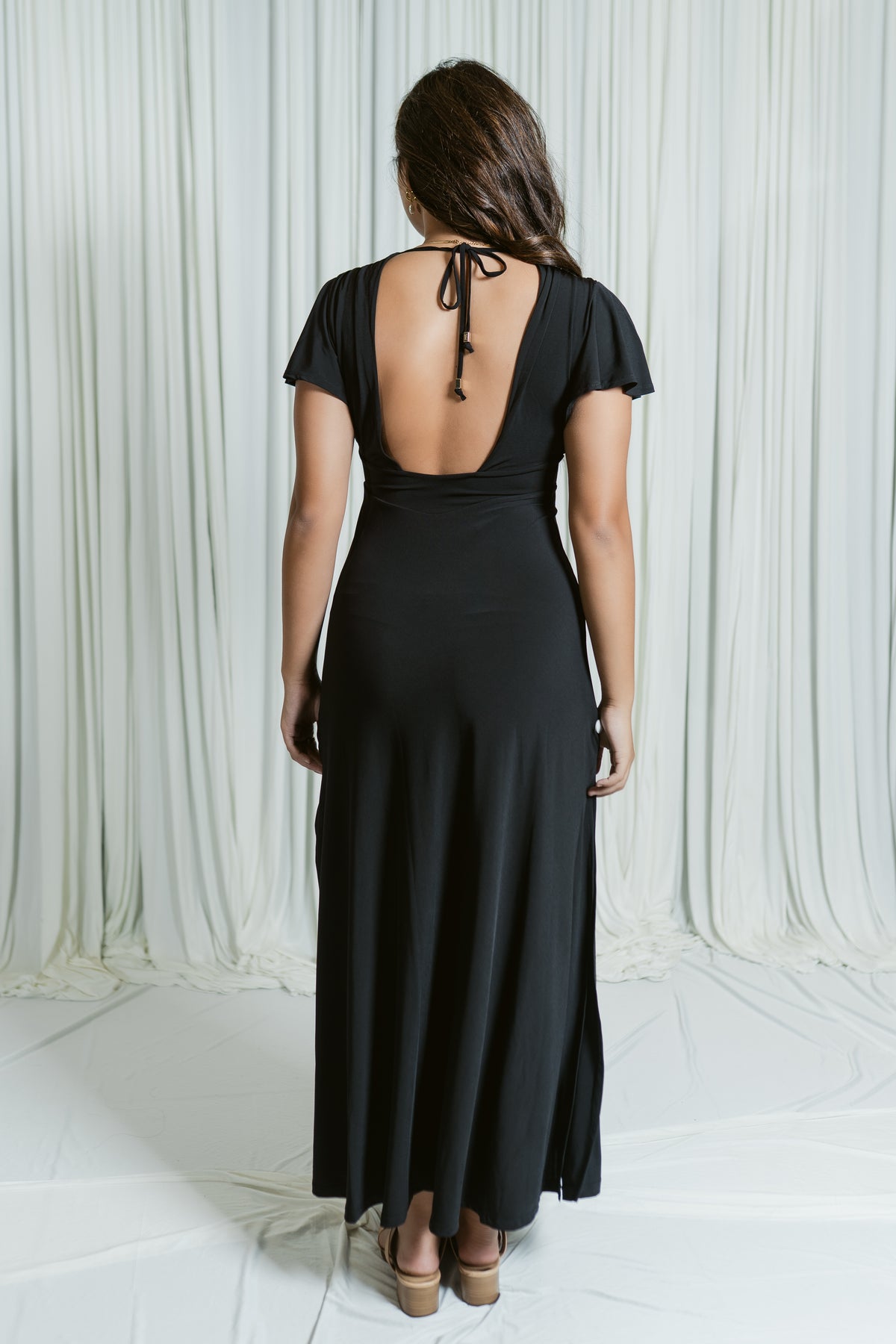 Verona Deep V Flutter Sleeve Maxi Dress