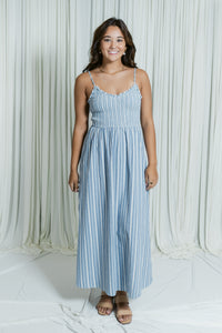 Beck's Boardwalk V-Neck Smocked Bodice Midi Dress