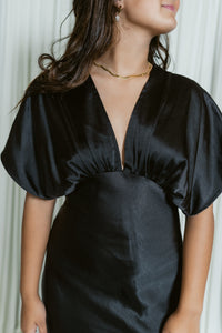 Flouncy Sleeve Maxi Dress W/ Side Slit & Underbust Seam