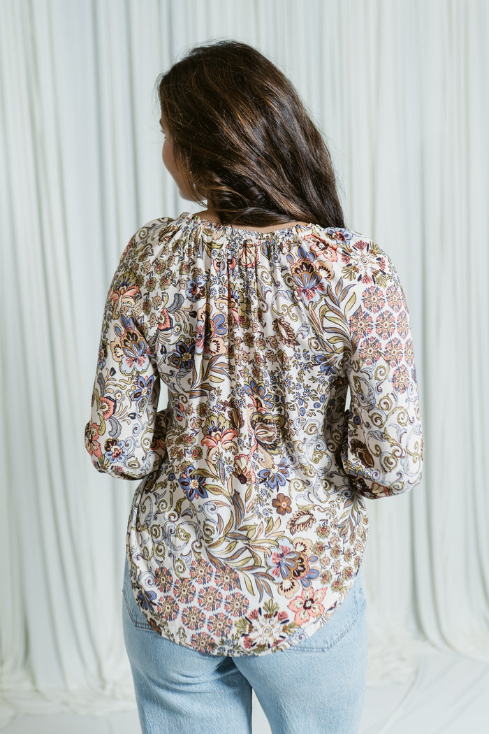 Fairytale Floral V-Neck Long Sleeve Blouse
