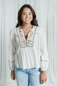 Prarie Bloom Split Neck Embroidered Blouse