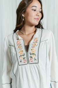 Prarie Bloom Split Neck Embroidered Blouse
