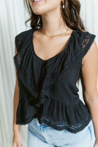Eleanor V-Neck Button Down Ruffle Top