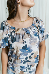 Painted Petals Puff Sleeve Blouse