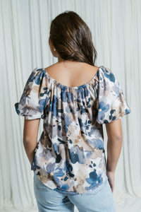 Painted Petals Puff Sleeve Blouse