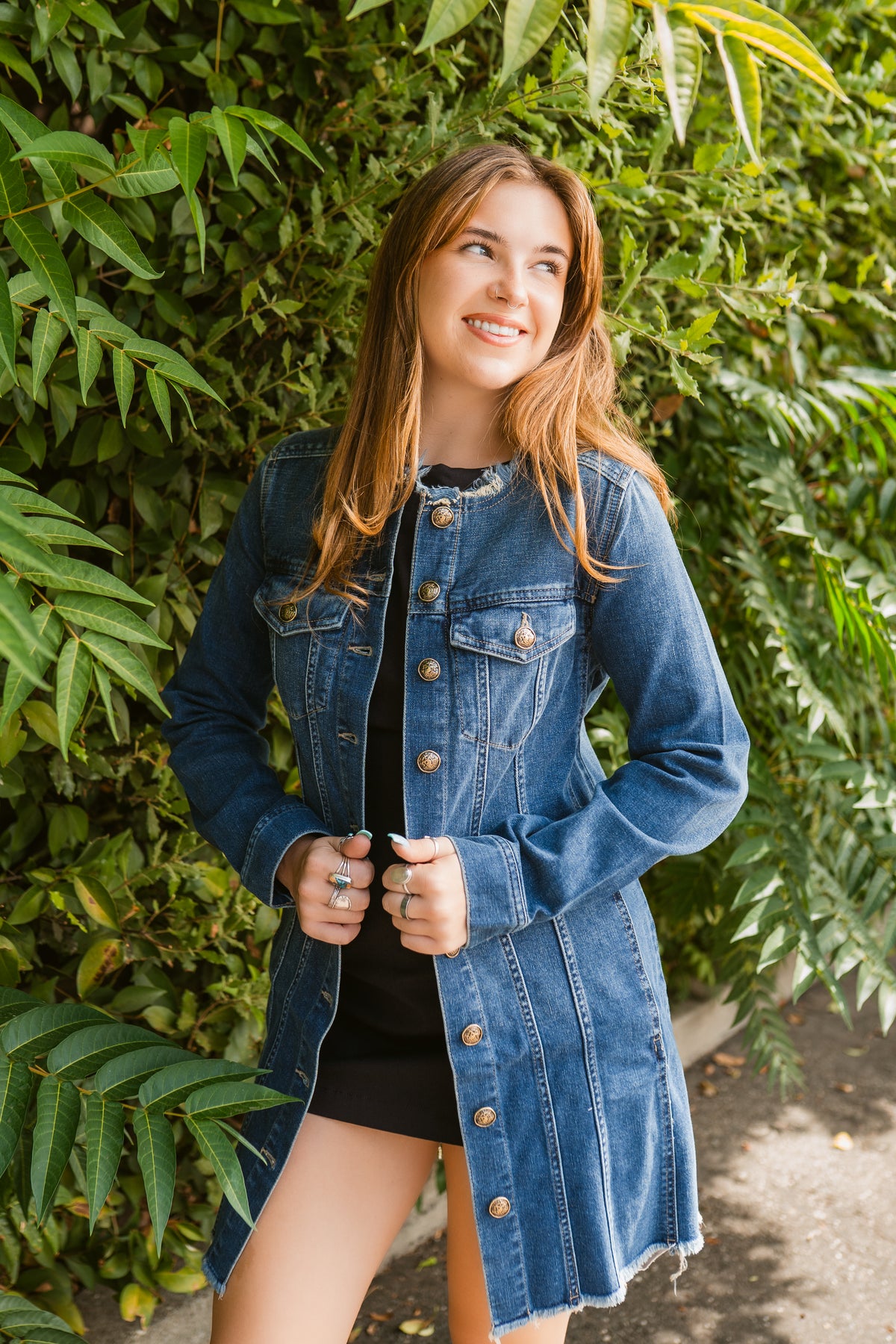 Collarless Trucker Long Line Jacket