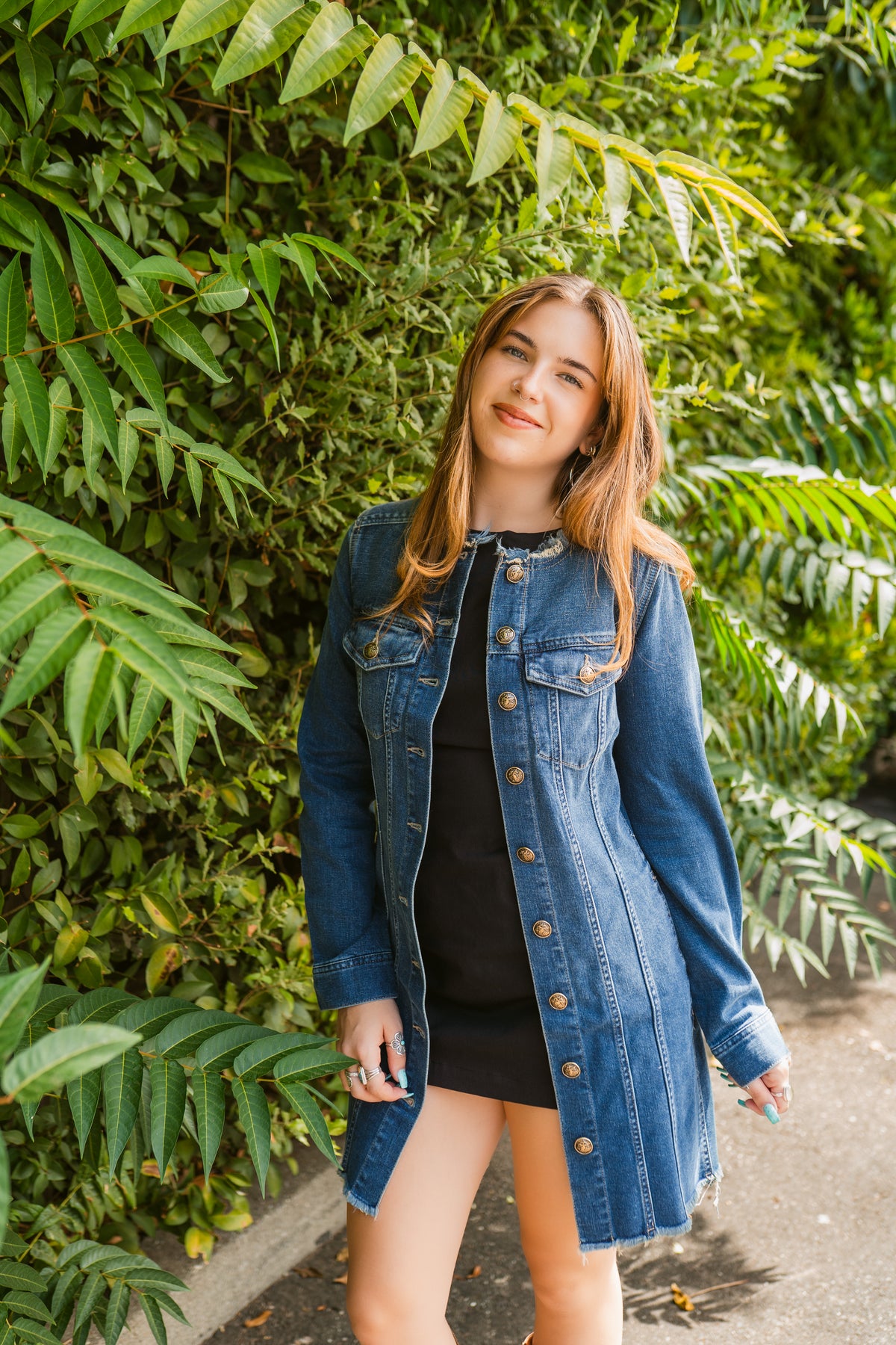 Collarless Trucker Long Line Jacket