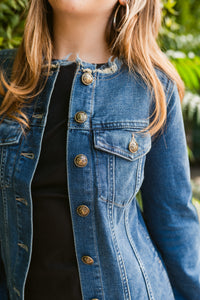 Collarless Trucker Long Line Jacket