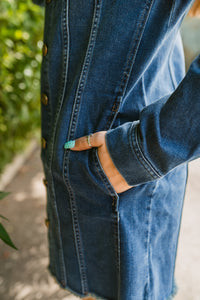 Collarless Trucker Long Line Jacket