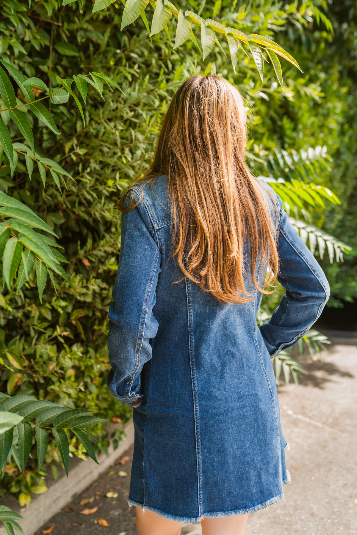 Collarless Trucker Long Line Jacket