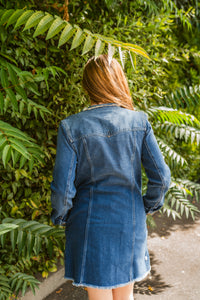 Collarless Trucker Long Line Jacket