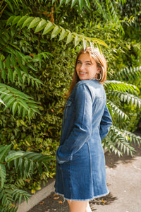 Collarless Trucker Long Line Jacket