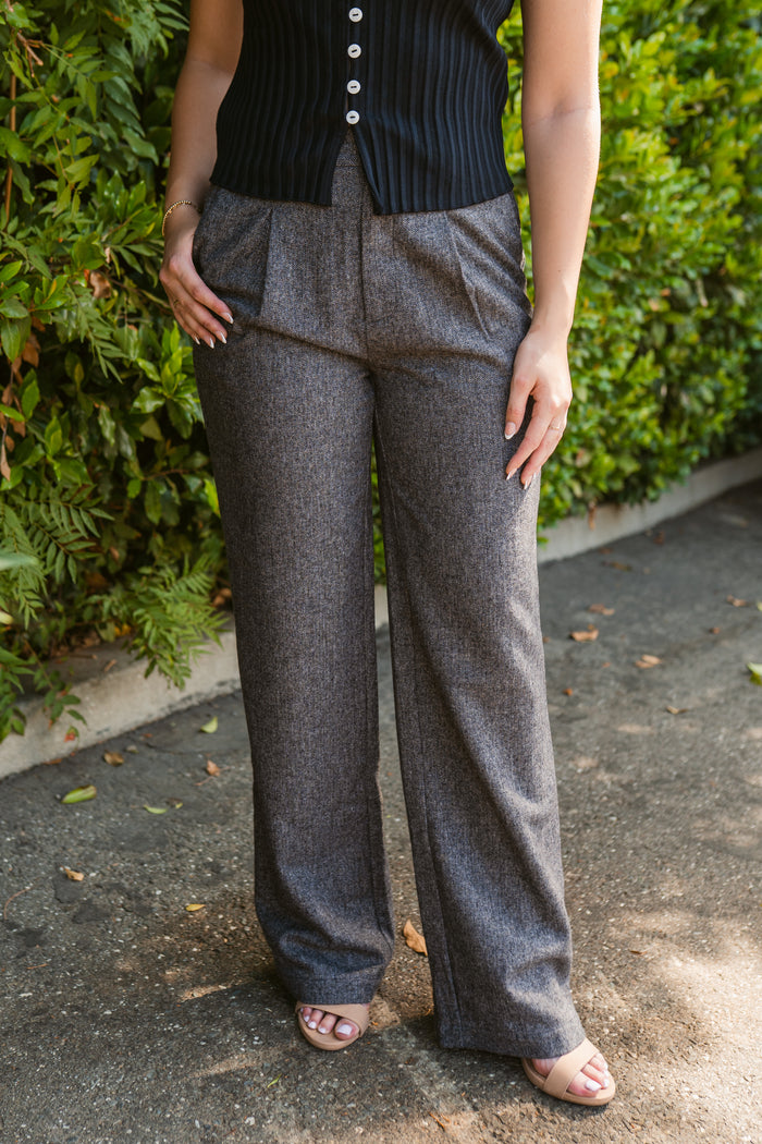 Liv Herringbone Wide Leg Trousers