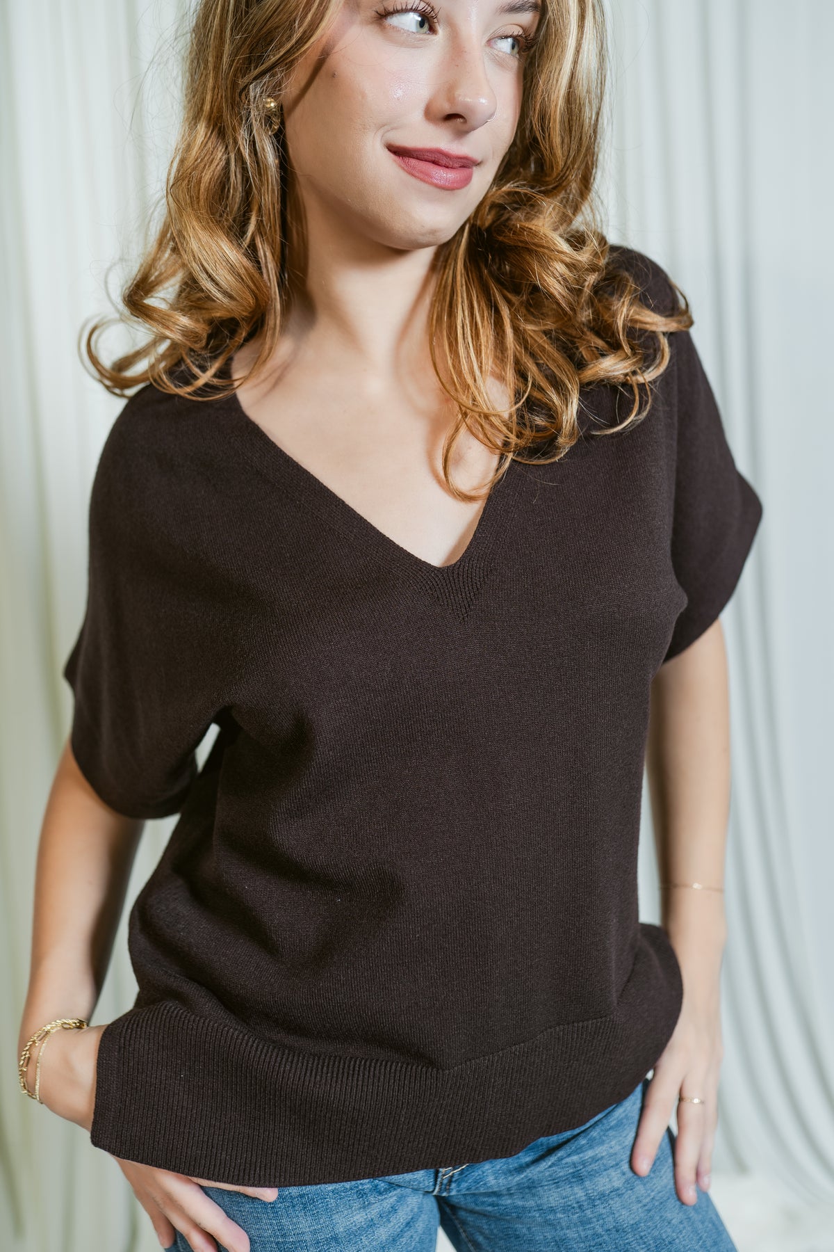 Effortless Short Sleeve Dolman V-Neck