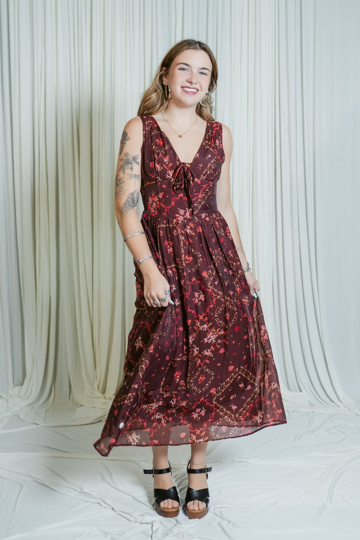 Linda V-Neck Corset Midi Dress