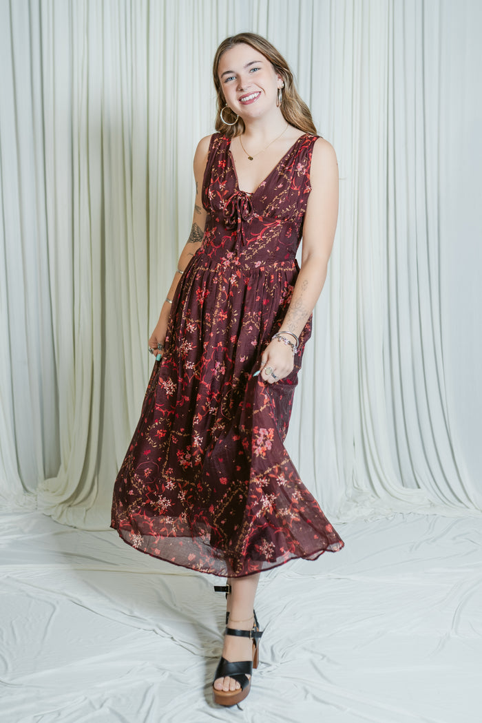 Linda V-Neck Corset Midi Dress