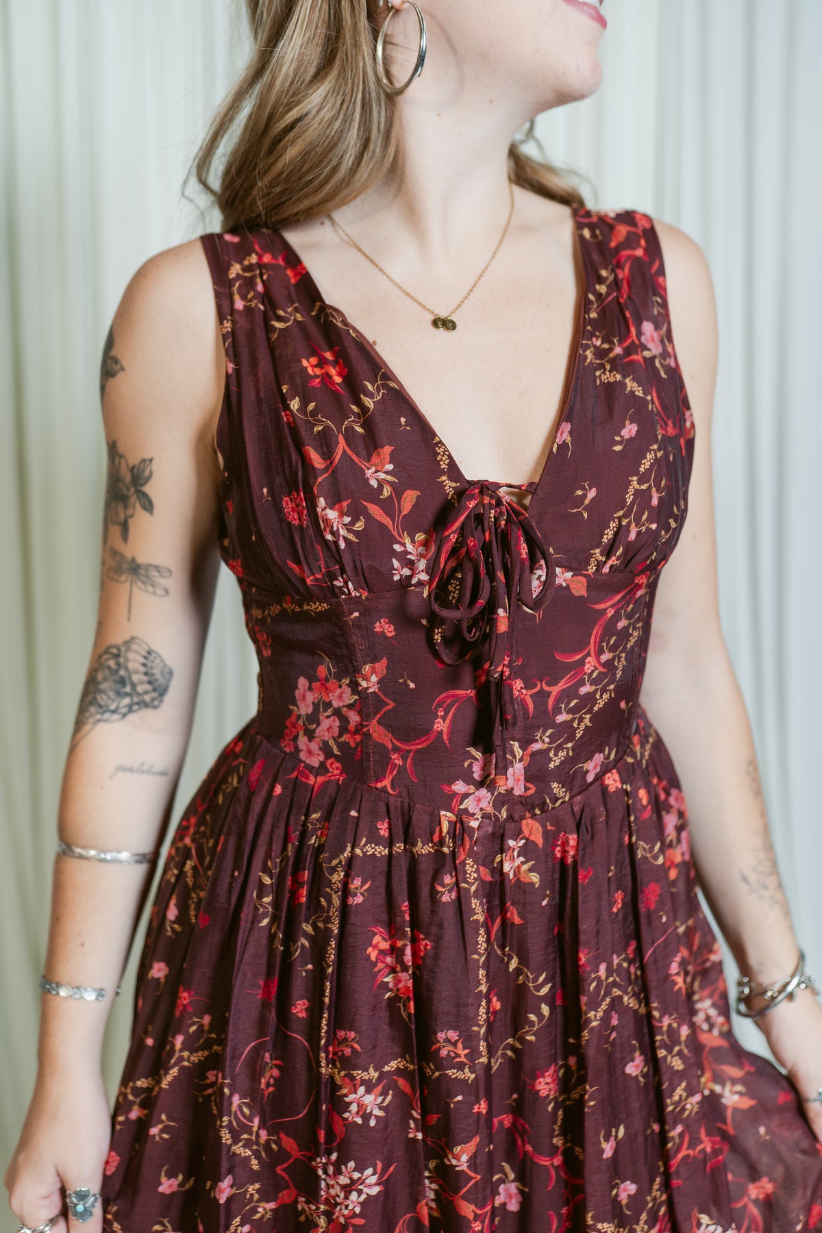 Linda V-Neck Corset Midi Dress