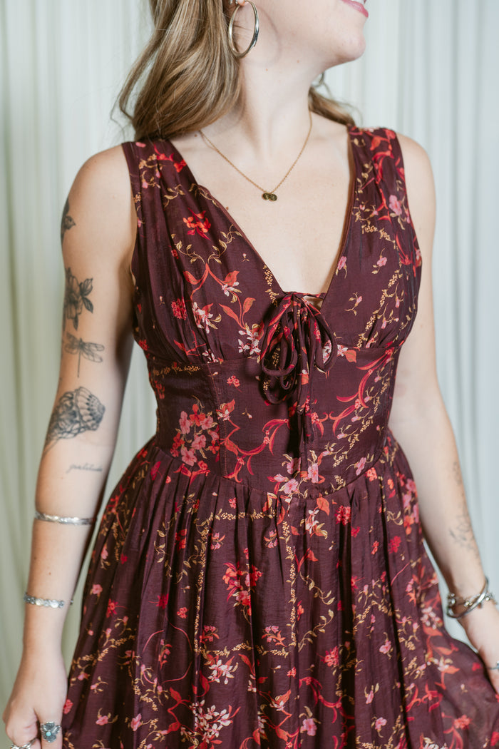 Linda V-Neck Corset Midi Dress