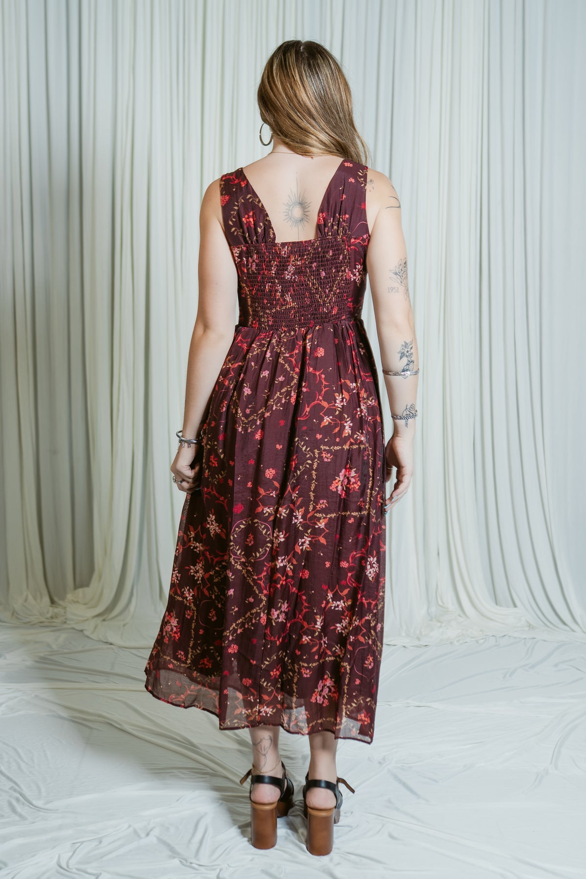 Linda V-Neck Corset Midi Dress