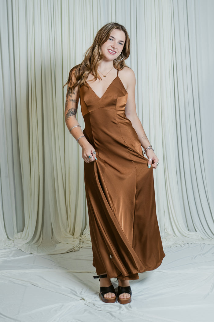 Etta Satin Cross-Back Maxi Dress