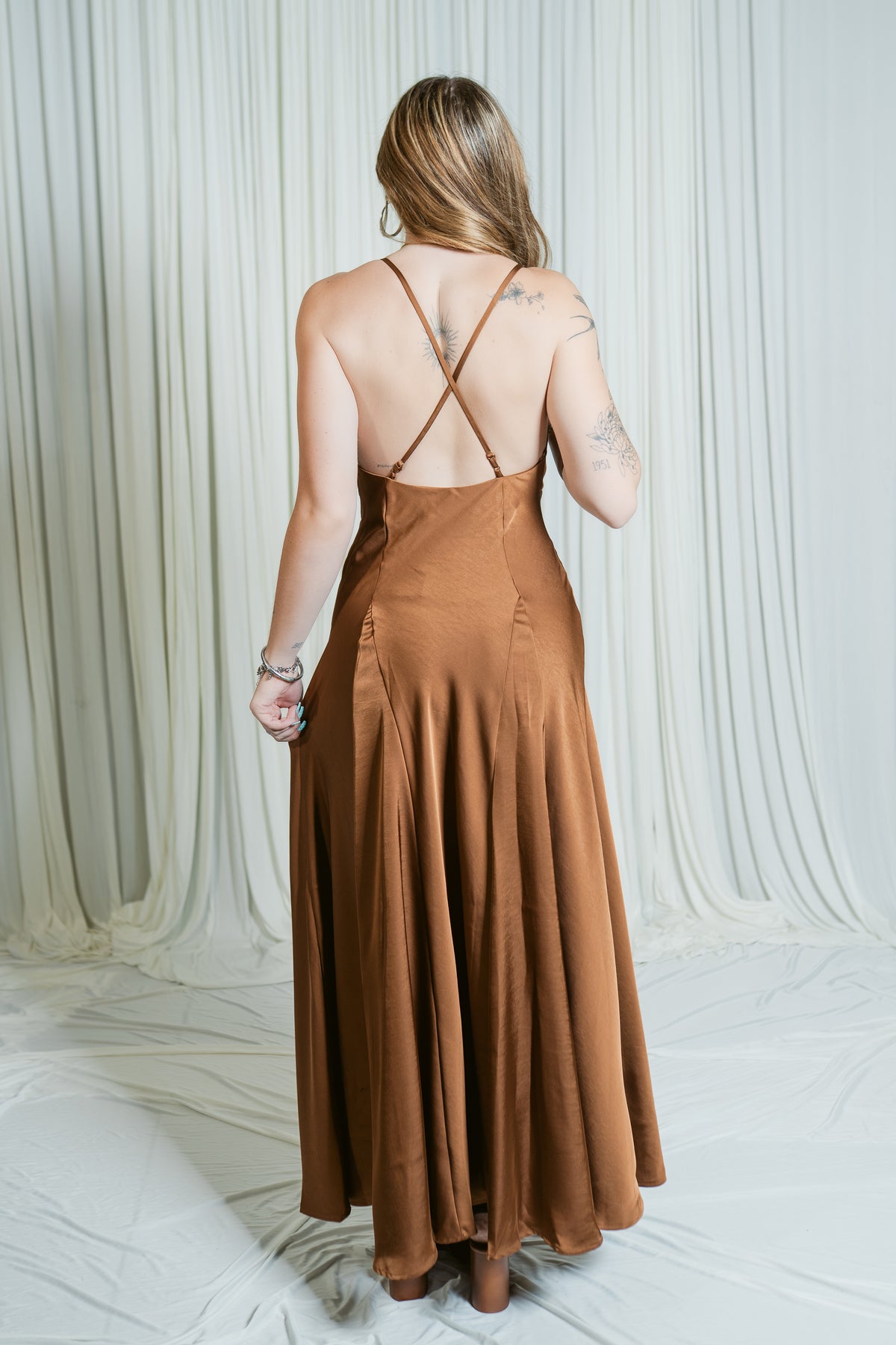 Etta Satin Cross-Back Maxi Dress