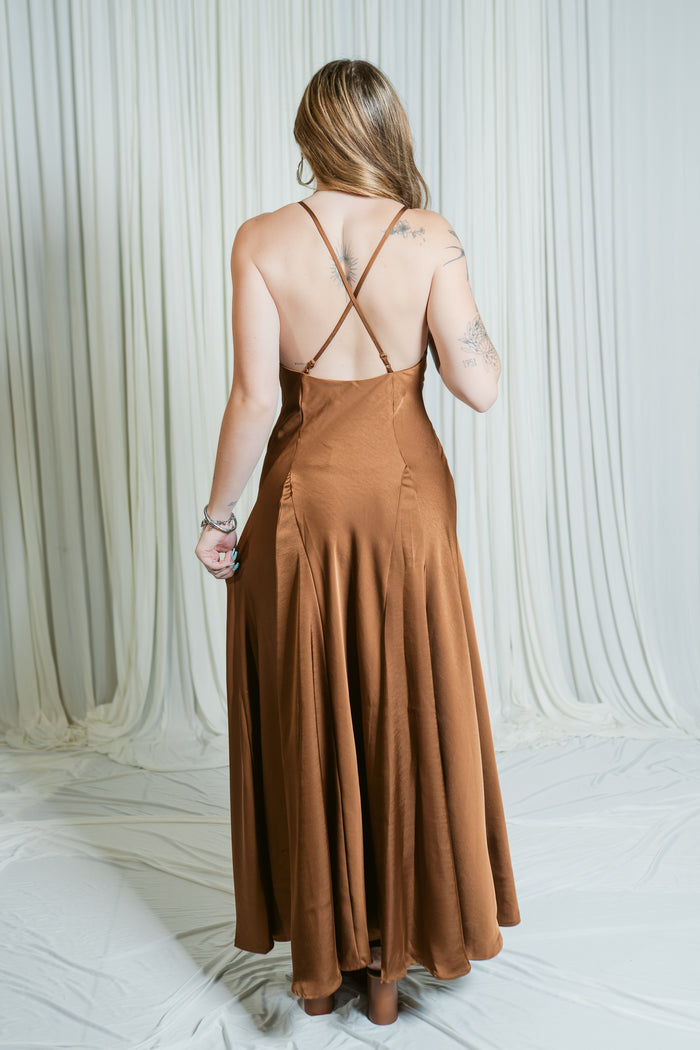 Etta Satin Cross-Back Maxi Dress