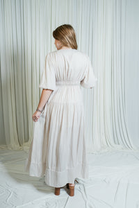 Silky Bubble Sleeve Side Slit Maxi Dress