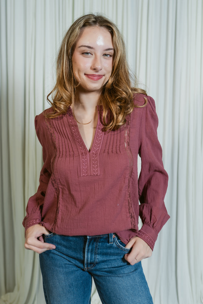 Leila's Embroidered Top with Lace