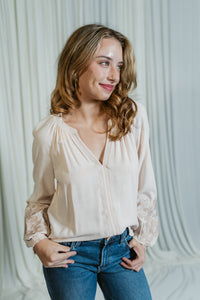 Willow Embroidered Split-Neck Blouse