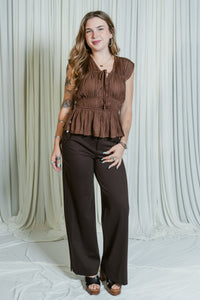 Rudi's Ruched Peplum Tie-Front Top