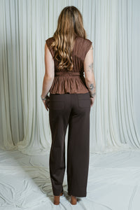 Rudi's Ruched Peplum Tie-Front Top
