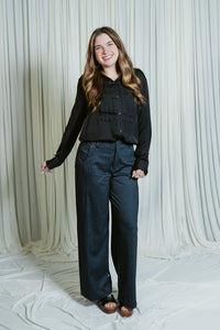 The Long Sleeve Pleated Tuxedo Blouse