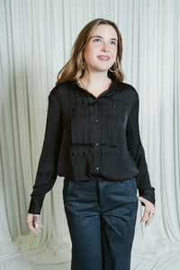 The Long Sleeve Pleated Tuxedo Blouse